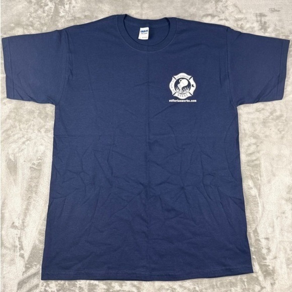 Collectible Gildan Navy Lady Firefighters Graphic T-Shirt LG St Florian Works